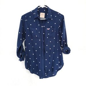Hollister Navy white potka dot long sleeves shirt Size XS